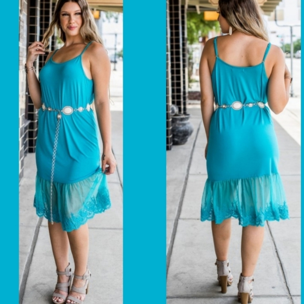 Lucky & Blessed L&B Jade Boho Slip Dress with Lace Hem (No Belt)